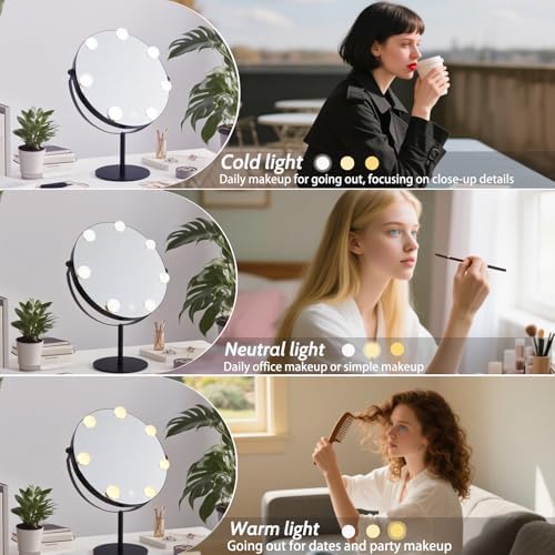 Hollywood Vanity Mirror with Lights, 11.8"x17" Lighted Makeup Mirror for Desk with 7 Led Bulbs, 3 Lighting Modes, Dimmable Light,360° Rotation for College Dorm, Bedroom & Dressing Room (BLACK) - Image 3