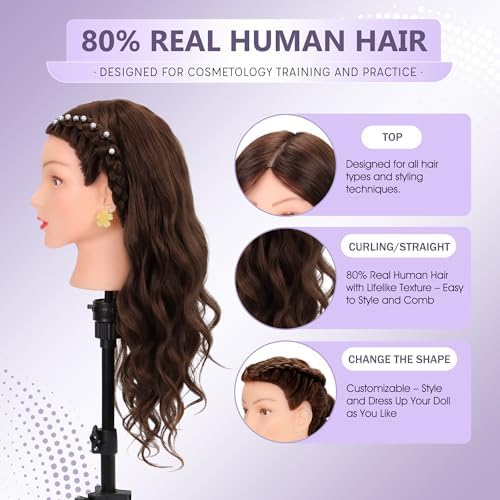 Mannequin Head 80% Human Hair 26-28" #4 for Braiding & Cosmetology - Image 2