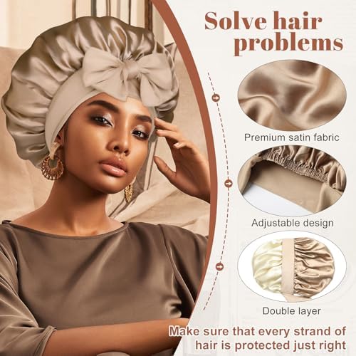 CHLINS Double Layer Satin Bonnet for Sleeping, Hair Bonnet for Curly Hair - Image 4