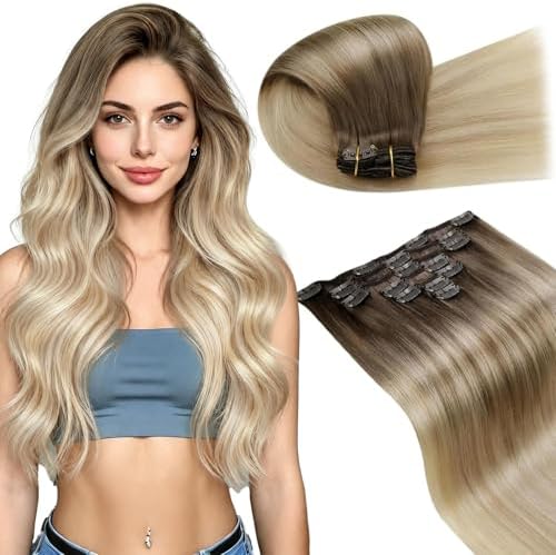 LaaVoo Human Hair Extensions Clip ins Hair Ombree,Easy Installation by LaaVoo