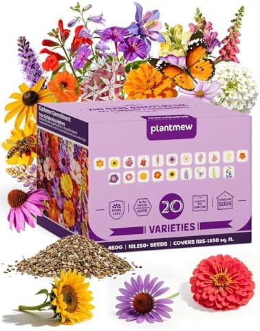 Wildflower Seeds Mix – Hummingbird & Butterfly Café, 20 Heirloom Varieties, 101,250+ Seeds (1lb Covers 1125-1350 sq. ft., High Germination for Outdoor Pollinator Garden by PLANTMEW