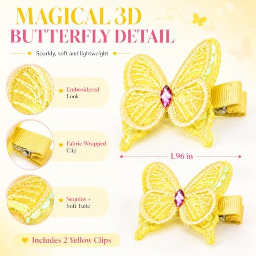 2 Pcs Butterfly Hair Clips for Girls, Fully Lined, Yellow - Image 7