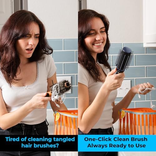 Detangler Self-Cleaning Retractable Hair Brush for Women - Navy - Image 5