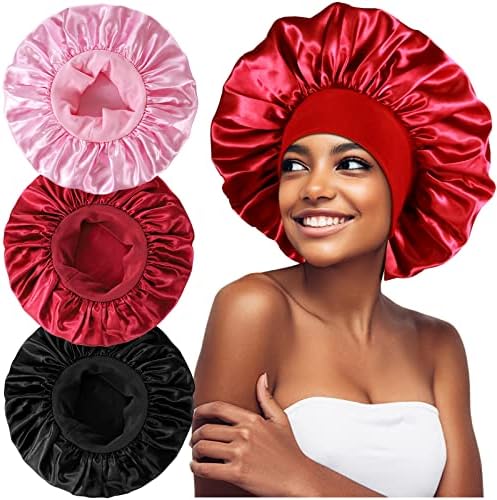 3PCS Extra Large Satin Bonnets for Sleeping, Hair Bonnets for Black Women Braids Curly Hair, A by Heniho