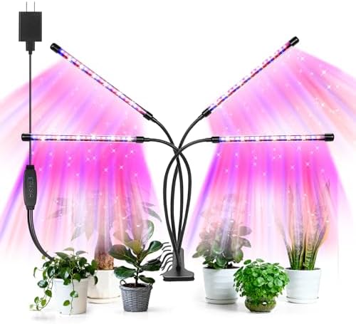 Led Grow Lights, 4 Heads Red Blue Plant Light with Clamp for Indoor Plants & Seed Starting, 10-Level Dimmable, Auto On Off, Timing 3 9 12Hrs by Unknown