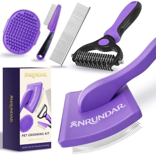 5PCS Dog Grooming Kit with Long Pin Slicker Brush for Dogs, Violet by Anrundar