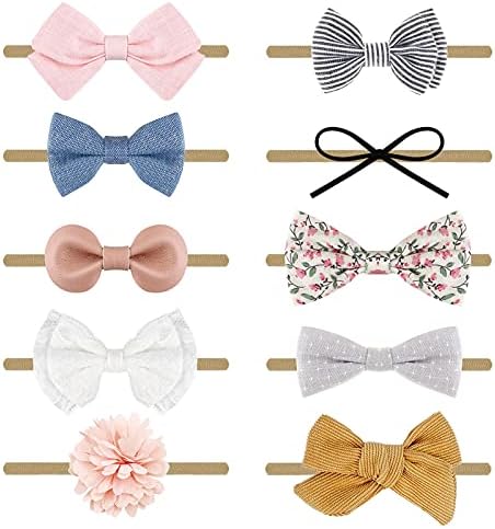 BQUBO Baby Girl Headbands with Bows Nylon Hairbands Handmade Hair Accessories for Newborn Infant Toddlers 10 Pack by DRESHOW