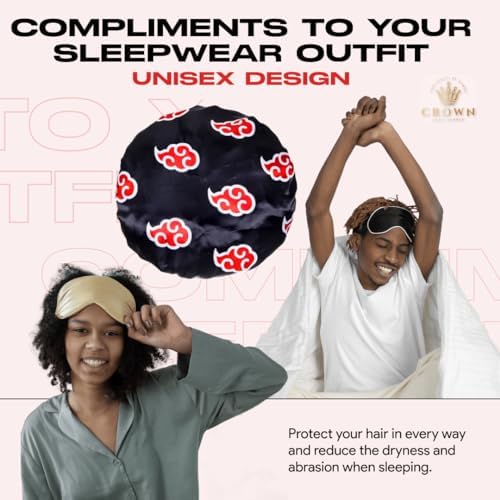 Red Black Cloud Large Bonnet - Silky Design Satin Bonnet with Elastic Soft Band African Head Wrap for Women - Image 5