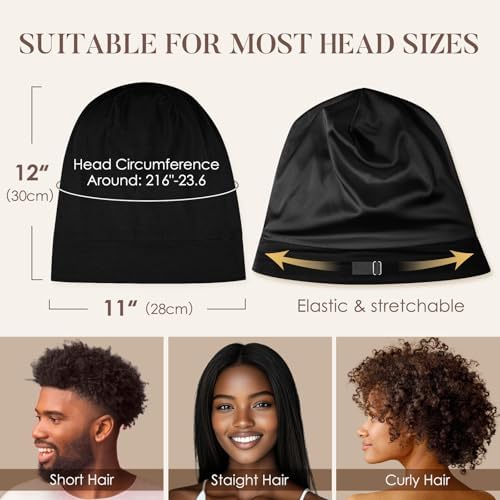 LULUSILK 100% Mulberry Silk Bonnet for Sleeping Women and Men, Black - Image 5
