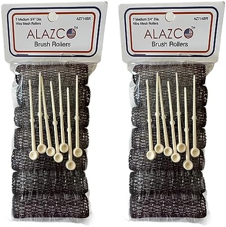 ALAZCO 14 pc Vintage Style Hair Roller Medium BRUSH ROLLERS & PINS Mesh Hair Curlers With Bristles 2.5"x 3/4", with Flexible Locking Pins by ALAZCO