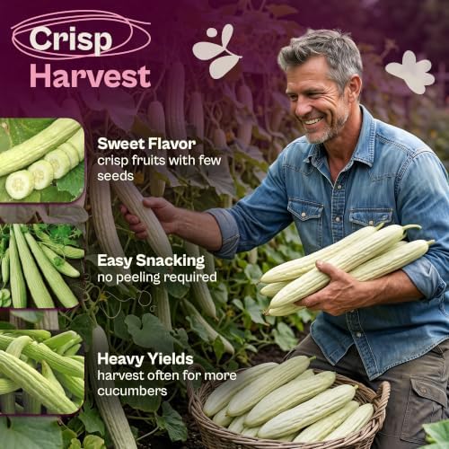 SVI 50 Armenian Cucumber Seeds (Cucumis melo) – Long White Cucumber Seed Packets, Climbing Cucumbers – Heirloom Vegetable Seeds for Trellis Home Garden Outdoor, Raised Beds, Containers - Image 3