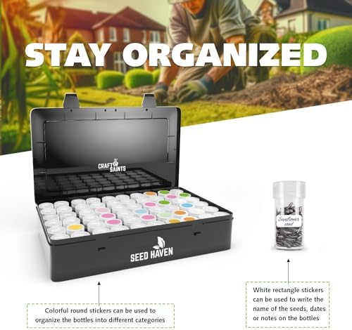 Seed Organizer Storage Box, Black Opaque Light Proof Seed Bank with 60 Transparent Bottles & Labels, Seed Holder Packet Organizer, Seed Vault Container for Homesteaders, Garden Tackle and Bead Sorter - Image 4