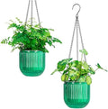 Melphoe 2 Pack Self Watering Hanging Planters Indoor Flower Pots, 5.3 Inch Outdoor Hanging Basket, Plant Hanger with 3Hooks Drainage Holes for Garden Home (Emerald) by Melphoe
