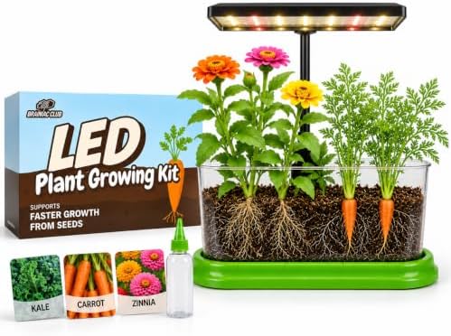 Kids Gardening Kit with LED Grow Light & Root Viewer - Kids Plant Growing Kit - Indoor Mini Garden Set - Vegetable & Herb Garden - Nature Craft for Kids - STEM Science Experiment - Grow Your Own Plant by BrainiacClub