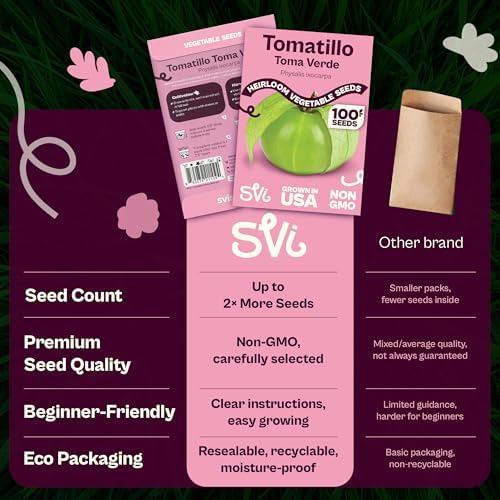 SVI 100 Toma Verde Tomatillo Seeds for Planting (Physalis ixocarpa) – Mexican Tomatillo Salsa Verde Favorite, Prolific 2–4oz Tomatillos – Heirloom Vegetable Seeds for Outdoor & Indoor Garden - Image 6