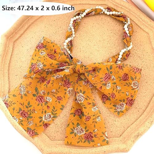 2Pcs+1 Retractable Pocket Headband, Vintage floral Hairband for a variety of hair accessories + Portable Adjustable Hair Hoop with Plastic Storage Bag for Washing Makeup Travel Outdoor-Yellow - Image 2