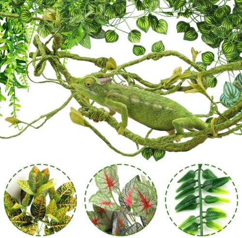 Reptile Plants, Terrarium Hanging Plant Vines Artificial Leaves Reptile Hide, Leopard Gecko Tank Accessories, Terrarium Decorations for Bearded Dragon Lizard Snake Geckos Chameleon - Image 3