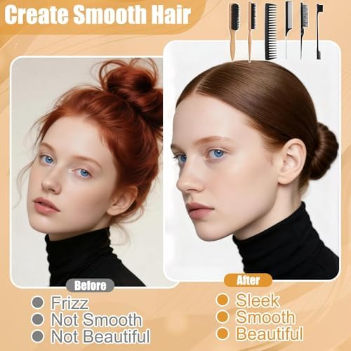 6PCS Boar Bristle Slick Back Hair Brush with Edge Brush Rat Tail Comb, Wide Tooth Comb for Men Women - Image 2