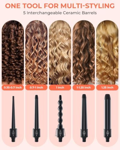 Ohuhu 5 in 1 Curling Wand Set, 0.35"-1.25" Interchangeable Ceramic Barrels - Image 2