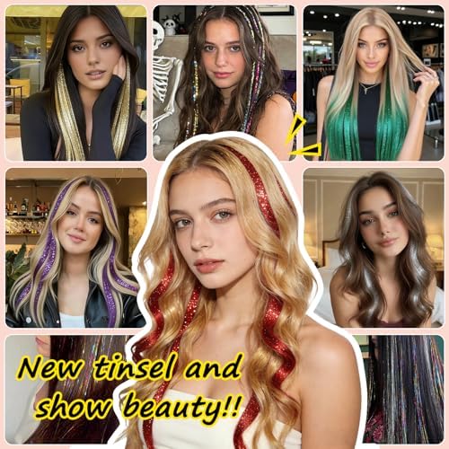 Leuceiy Hair Tinsel Clip in,Hair Accessories Tinsel Hair Extensions for Girls Pack of 6 Pcs 20 Inch,Fairy Hair Tinsel Kit,Heat Resistant New Years Festival Party - Image 7
