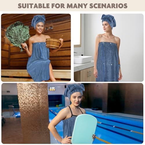 SUNLAND Microfiber Women Bath Towel Wrap & Hair Drying Towel 32x60In Dblue - Image 7