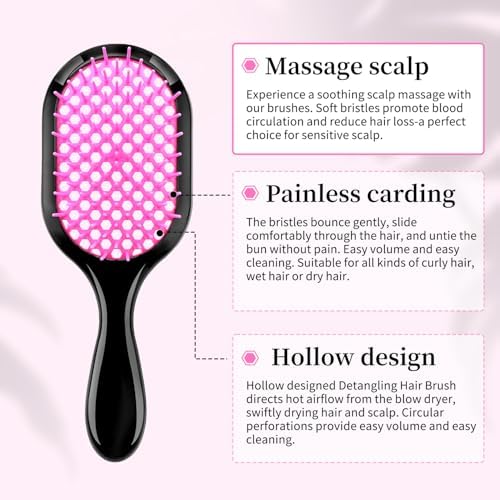 4-Pack Vented Detangling Hair Brush for Wet and Dry Hair, Assorted Colors - Image 2