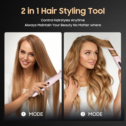Cordless Hair Straightener, Portable Flat Iron for Travel, 2 in 1 Hair Styling Tools for straightening and Curling, Lightweight on-The-go - Image 2