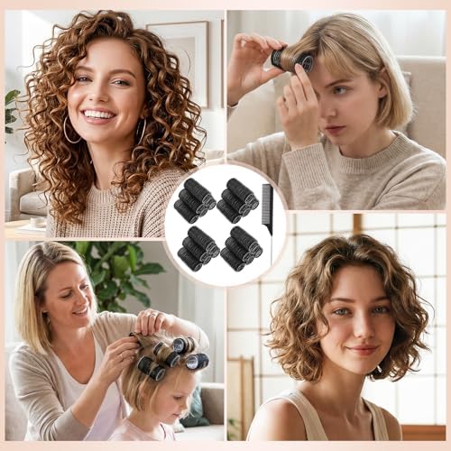 24 Pcs Self-Grip Small Hair Rollers Curlers Set, 25 mm, Black - Image 3
