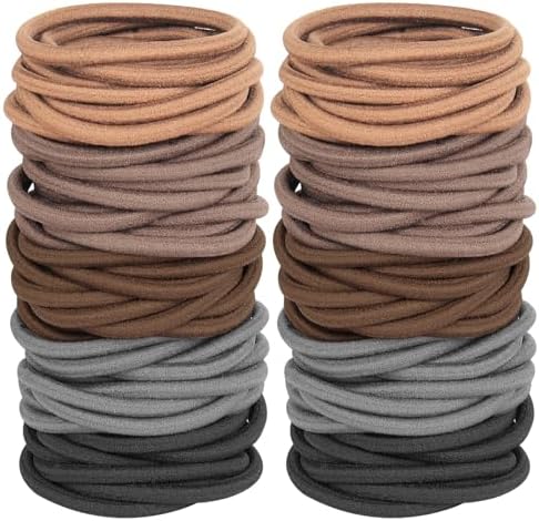 120PCS Thick Hair Elastics for Women Girls, No Damage Seamless Hair Ties, High Elastic Ponytail Holders for Thick, Curly, Long Hair - Neutral Colors (4mm) by GOSICUKA
