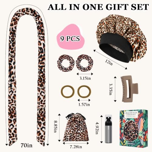 Gwabee Heatless Curls Overnight Hair Curlers to Sleep In, 9 PCS Velvet Heatless Hair Curler Overnight Curls for Women Long Hair Volumes, Heatless Curling Waves Set with Sleep Bonnet - Orange Leopard - Image 5