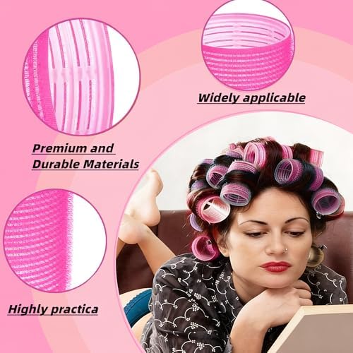 Hair Rollers for Women 18 Pcs Curlers 3 Sizes Self Adhesive Velcro Hair Rollers Complete Curling 10 Metal Clips Clips for Boosting Hair Volume Fit Long Medium Short Hair - Image 3