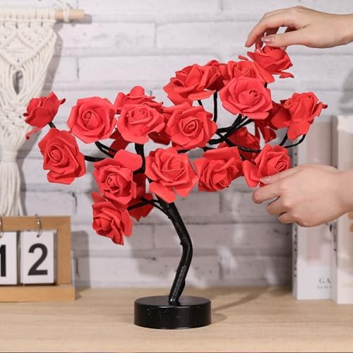 Drawelry Rose Flower Tree Lamp - LED Rose Tree Table Lamp USB/Battery Powered Artificial Bonsai Flower Night Light for Bedroom Living Room Party Wedding Valentines Mothers Day Decor (Red) - Image 6