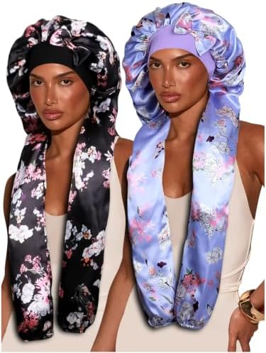 2pcs Satin Pantyhose Bonnet for Braids, Long Hair Bonnet for Women Sleeping by Heniho