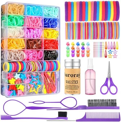 Hair Accessories for Girls, 1698 Pcs Hair Rubber Bands with Elastic Hair Ties Hair Clips Hair Wax Stick Spray Bottle Hair Styling Tools by auroray