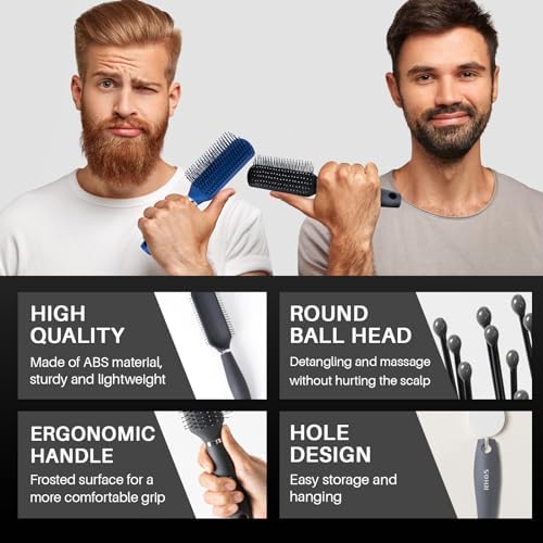 RHOS Hair Brush for Men - Detangler Hair Brush for Styling/Massage - Nylon Bristles for Wet & Dry Hair, Bangs, Thin, Short Hair - Gray - Image 4