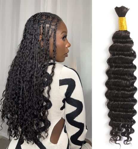 YWIGS Deep Wave Bulk Human Braiding Hair for Boho Braids 50G 20inch NC by YWIGS