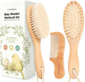 Wooden Baby Hair Brush Set for Newborns, Toddler Comb (Walnut, Regular) by KeaBabies