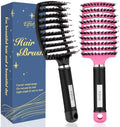 Boar Bristle Hair Brush, Detangler for Women Men, Wet & Dry Hair by Elfirly