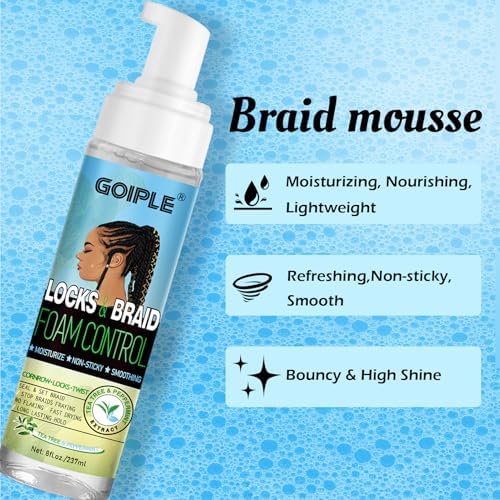 8 fl oz Braid Foam Control Mousse Braiding Hair Mousse for Braids Twist, Locs, No Flake Extra Hold High Shine Style & Moisturizes, Nourishes, Lightweight, Smooth, No Greasy Tea Tree - Image 4