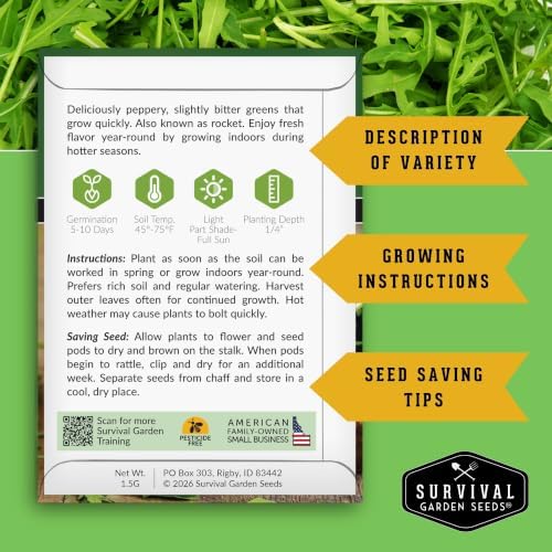Arugula Seeds for Planting - Survival Garden Seeds (5 Pack) - Image 2