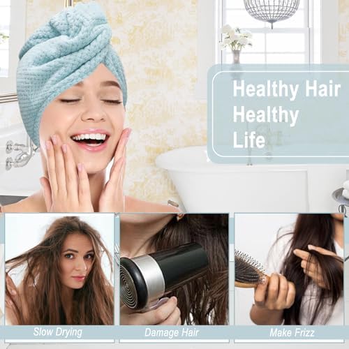3 Pack Microfiber Hair Dring Towel Wrap for Women,Fast Drying Hair Turban, for All Hair Style Anti Frizz, Large Hair Towel with Button(Yellow Orange Blue) - Image 5