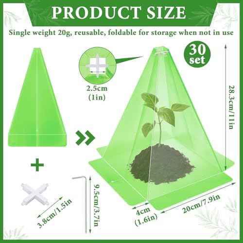 Reusable Plastic Garden Cloches, 7.8" x 11" Mini Greenhouse, 1.2mm Thick Clear Bell Covers with Metal Stakes Against Sun, Frost, Snails, Plant Protector (30pcs-Green) - Image 4