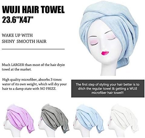 Super Absorbent Anti-Frizz Microfiber Hair Towel Hair Wrap Curly Hair Drying Towel 23.6''x47'' Large Multifunction Towel for Bath Spa Makeup, Light Blue - Image 4