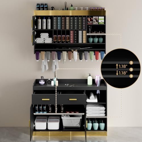 Salon Station Barber Color Bar Set with Cabinet & Wall Color Rack - Image 4