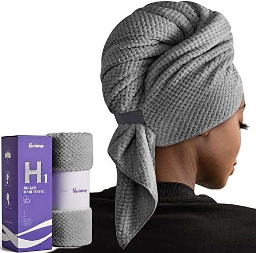 Umisleep Extra Large Microfiber Hair Towel, Ultra Absorbent, Grey by Umisleep