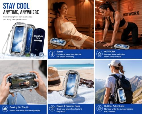 Thermal Phone Bag for Sauna,HOTWORX & Hot Weather – Heat-Resistant Phone Cooling Pouch with Reusable Hot/Cold Gel Pack for iPhone Pro Max & Large Phones Silver - Image 2