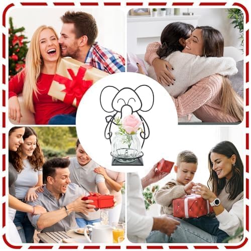Desktop Glass Planter Hydroponics Vase, Planter Round Vase with Holder for Home Decoration, Modern Creative rabbit Plant Terrarium Stand, Scindapsus Container - Image 7