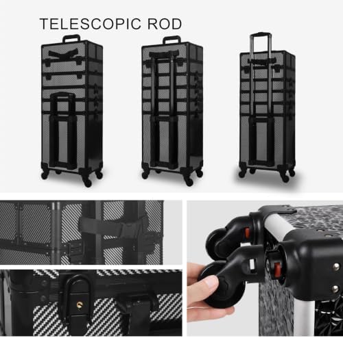 Cosmetology Case on Wheels Makeup Train Case (6, CARBON FIBER) - Image 6