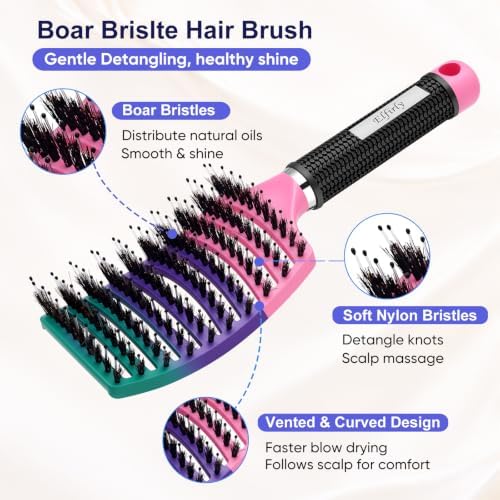 Boar Bristle Hair Brush, Detangler for Women Men, Wet & Dry Hair - Image 2
