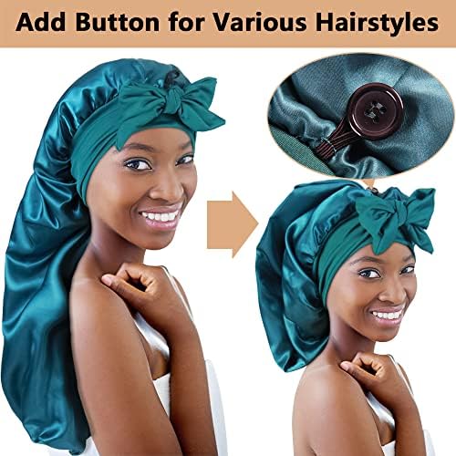 2pcs Long Satin Bonnets with Tie Band, Large Braid Bonnet Silky Hair Cap for Locs Women Sleeping, H - Image 3